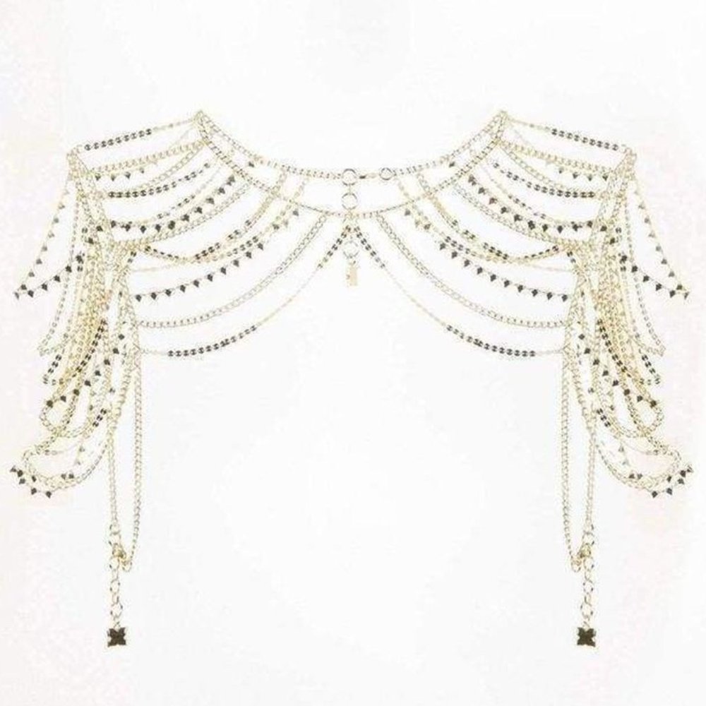 New* BCBG MAXAZRIA Novelty Necklace Chain Shoulder Piece Gold Color $206 - Picture 6 of 7